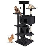 FDW Cat Tree 54in Cat Tower Multi-Level Durable Cat Scratching Post & Cozy Fun Cat Jumping Platform Space Saving Cat Condo Pet Play House for Indoor Cats,Dark Gray