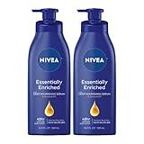 NIVEA Essentially Enriched Body Lotion for Very Dry Skin with Hyaluronic Acid, Almond Oil and Deep Nourishing Serum, 72-Hour Body Moisturizer, 16.9 Fl Oz Pump Bottle, Pack of 2