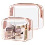 PACKISM TSA Approved Toiletry Bag - Clear Makeup Bags in 2 Size, Durable with Supporting Frame, Perfect for Travel Essentials, Carry-on Airport Airline Compliant Bag, Rose Pink