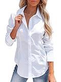 siliteelon Women's Button Down Shirts Long Sleeve Dress Shirts Wrinkle Free Collared Work Office Solid Blouses Corset Tops - White L