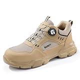 Steel Toe Work Shoes for Men ，steel toe sneakers, Non Slip Work Shoes with Comfortable Breathable Lightweight Cushioned Design for Industrial Construction, Manufacturing, Warehouse (Brown, Adult, Men, 9, Numeric, US Footwear Size System, Wide)