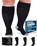 Doctor's Select 3 Pairs Plus Size Compression Socks Wide Calf | Bamboo Viscose Knee High Extra Wide Calf Compression Socks Women & Men | Black