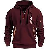 SHAOBGE With Amaon On Amaon 2024 Promo Codes And Coupon Tactical Hoodies For Men Quarter Zip Pullover Vintage Workout Hoodies With Pockets Military Tactical Sweatshirt 6-Wine 3X-Larg