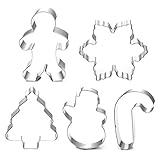 Christmas Cookie Cutter Set - 5 Piece Holiday Cookies Molds - Snowman, Christmas Tree, Gingerbread Man, Candy Cane, Snowflake