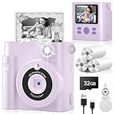 Kids Camera Instant Print, for Kids Teen, HD 1080P Digital Video Toddler Camera with 32GB Card, Portable Birthday Toy for Ages 3 4 5 6 7 8 9 10 11 12 Year Old Girls Boys