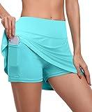 CHICHO Tennis Skirts for Women with Zipper Pockets Pleated Golf Skort Casual High Waist Athletic Skirts Dressy Summer Workout Running Pickleball Skorts Cyan Medium