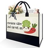 Vegetarian Grocery Tote Bag for Women, Funny Teachers Week First Day Back to School Gifts, Mother's Day Gifts for Mom, Romaine Calm and Carrot On