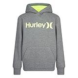 Hurley Boys' One and Only Pullover Hoodie, Dark Grey Heather/Volt, L