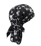 Sweat Wicking Do Rags Skull Caps, Cooling Hip Hop Hat, Beanie Durag Motorcycle Head Wrap Doo Rag Liner for Men Women (Skull Union)