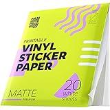 Premium Printable Vinyl Sticker Paper for Inkjet Printer and Laser - 20 White Matte Sticker Paper Waterproof - Durability Adhesive Paper 8.5 x 11, Fast Dry, Holds Ink Well, Great for Cutting Machines