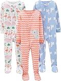 Simple Joys by Carter's Girls' 3-Pack Snug Fit Footed Cotton Pajamas, Hearts/Llama/Sea Friends, 12 Months