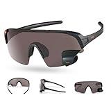 TriEye Cycling Glasses with Rear-view Mirror - Sports Sunglasses Cycling Goggles UV-400 - Durable Bicycle Glasses (Smoke Grey)