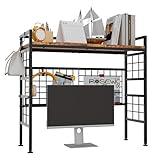 GIOTORENT 2-Tier Metal Desk Hutch with Grid Panel, 32.9" Wide Desk Shelf for Top of Desk, Industrial Style Countertop Storage Rack & Desktop Bookshelf for Office & Dorm, Rustic Brown