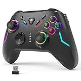 YCCSKY Wireless PC Gaming Controller for Windows (7/8/10/11), Compatible Nintendo Switch and Steam Deck, 9 Color LED Light Gamepad with Turbo Function, Adjustable Vibration & Headphone Jack（2.4G）