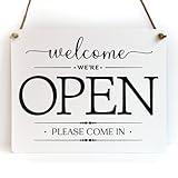 Reilly Originals Elegant Open Closed Sign for Business Hours ~ Exclusive Value Series with Designer Graphics ~ Includes Hang String (White)