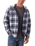 Wrangler Authentics Men's Long Sleeve Quilted Lined Flannel Shirt Jacket with Hood, Blue/Black, X-Large