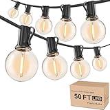 RTTY Outdoor String Lights 50ft, G40 Led Patio Lights with 26pcs Bulbs, Shatterproof Waterproof Dimmable Hanging Connectable Globe Outdoor Lights for Bistro, Cafe, Backyard, Balcony, Party, Black