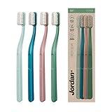 Jordan Green Clean Manual Toothbrush - Sustainable, Eco-Friendly Scandinavian Design, Soft Bristles, Mixed Colors, 4 Units