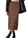 Avanova Women's Ditsy Floral High Waisted Skirts Lettuce Trim Summer Boho A Line Midi Skirt A Brown Small