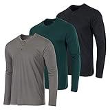 Real Essentials 3 Pack Mens Cotton Long Sleeve Henley T-Shirt Placket Casual Workwear Fashion Shirts Relaxed Fit Soft Lounge Active Athletic Workout Dry Fit Baseball Sleep Winter-Set 2, XXL