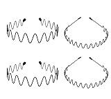 JERLITU Hair Band for Man, Metal Headband, Unisex Black Fashion Headband, Spring Wave Non-Slip Spring Outdoor Sports Hair Accessories. (4 Pcs)
