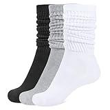 Closemate Crew Slouch Socks Women Soft Cotton Scrunch Slouchy Socks Knee High Boot Socks 3 Pairs(1Black 1White 1Grey)