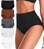 ASIMOON Tummy Control High Waisted Underwear for Women Cotton Plus Size Full Coverage Panties Ladies Briefs XL