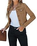 luvamia Casual Long Sleeve Button Down Stretchy Jean Jacket Women Denim Jacket Jackets For Women Fashion Womens Shacket Womens Coats And Jackets Almond Brown Size X-Large Fits Size 16 / Size 18