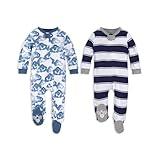 Burt's Bees Baby Baby Boys' Sleep and Play PJs, 100% Organic Cotton One-Piece Zip Front Romper Jumpsuit Pajamas, Navy 2pk, 0-3 Months