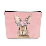 EXUQO Pink Bunny Small Makeup Bag,Bunny Gifts Cosmetic Bag,Birthday Gifts for Bunny Lovers Friends Sisters Coworkers,Aesthetic Makeup Pouch