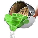 Kitchen Gizmo Snap N' Strain - Collapsible Colander - Clip-On Strainer for Pots and Pans, Cool Kitchen Gadgets - Essential Kitchen Finds and Cooking Tool - Easy to Use, Space-Saving Design, Green