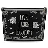 Lyiibb Funny Dark Humor Goth Gifts for Women, Live Laugh Lobotomy Cosmetic Bag, Funny Gothic Makup Bag Birthday Gifts for Women Zipper Pouch Bag