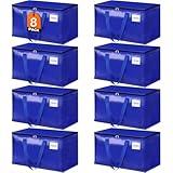 HomeHacks Moving Bags, 8-Pack Heavy Duty with Strong Zippers and Handles Collapsible Moving Supplies, Storage Totes for Packing & Moving Storing 93L-8 Pack (Blue)