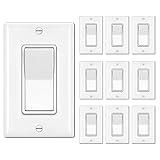 BESTTEN 10 Pack Single Pole Decorator Light Switch with Wallplate, 15A 120/277V, Rocker Paddle Wall Switch, On/Off Interrupter for LED and Other Lamps