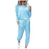 Prime+Deals+of the day today only homegoods online store marketplace my cart Fall Sweatsuits Women 2 Piece Outfit,Lounge Sets Long Sleeve Crewneck Pullover Tops & Long Pants Tracksuit Sky Blue-1 L