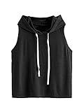 SweatyRocks Women's Summer Sleeveless Hooded Tank Top T-Shirt for Athletic Exercise Relaxed Breathable Black L