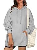 Zeagoo Womens Fashion Hoodies Plus Size Long Sleeve Tunic Hooded Essential Pullover Sweatshirts with Pockets Light Grey Large