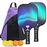 VINSGUIR Pickleball Paddles, Fiberglass Pickleball Paddles Set of 2, Lightweight Pickleball Rackets with Pickleball Carrying Bag, Pickleball Gifts for Beginners & Pros