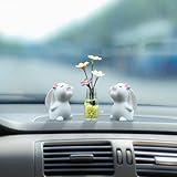 Set of 3 Cute Mini Bunny and Daisy Flower Vase Car Dashboard Decoration, Adorable Car Rearview Mirror Charm Ornaments, Car Interior Decoration Ornament Accessories for Women Funny Presents