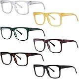 GUD Oversized Reading Glasses with Screwless Spring Hinge Metalless Stylish 6 Pack Readers for Women Men +1.50