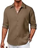 JMIERR Mens Shirt Waffle Texture Classic Button Down Shirts Long Sleeve Old Money Shirt Work Bussiness Shirt, M, Beige