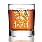 Perfectinsoy Happy Camper Whiskey Glass, Glamping RV Kitchen Accessories, Camping Wine Glass, Camper Gift for Him, Boyfriend, Husband, Dad, Camping Enthusiast, Father's Day, Birthday Gift