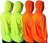 Men UPF 50+ Sun Protection Breathable T Shirt Long Sleeve Workout T-Shirts with Hood (4Pcs Mix (2 Neon Yellow/2 Neon Orange), XXL)
