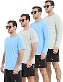 HOPLYNN 4 Pack Men's UPF 50+ Rash Guard Long and Short Sleeves Swim Shirts, Dry Fit Surf Fishing UV Sun Protection Shirts Men Long Blue Grey Short Blue Grey Small