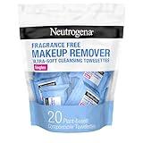 Neutrogena Fragrance-Free Makeup Remover Cleansing Towelette Singles, Individually-Wrapped Daily Face Wipes to Remove Dirt, Oil, Makeup & Waterproof Mascara for Travel & On-the-Go, 20 ct (Pack of 6)