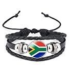 vmcoatdu South Africa National Flags Bangle Retro Alloy Leather Bracelet for National Flag Braided Rope Bracelet Bangle (South Africa)