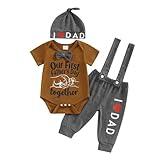 Xiaodriceee My First Fathers Day Baby Boy Outfit Short Sleeve Letter Print Romper Suspender Pants Set Coming Home Clothes (D-Gray, 3-6 Months)