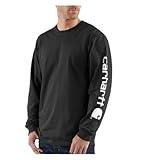 Carhartt Mens Loose Fit Heavyweight Long-Sleeve Logo Sleeve Graphic T-Shirt Work Utility Shirts, Black, Large US
