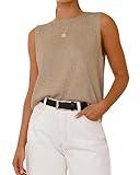 BTFBM Women's Sleeveless Sweater Vest 2025 Summer Crew Neck Ribbed Knit Lightweight Pullover Casual Loose Fit Tank Tops(Khaki, Large)