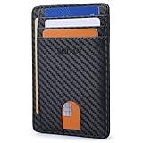 Buffway Slim Minimalist Front Pocket RFID Blocking Leather Wallets for Men and Women - Carbon Fiber Black
